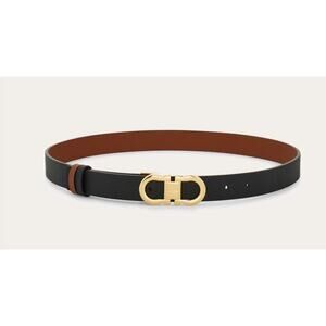 Salvatore Ferragamo Womens Adjustable Reversible Leather Belt Black Brown Gold